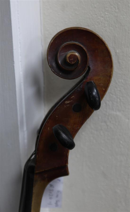 An early 20th century cello, probably French, body 29.5in., length overall 49in.